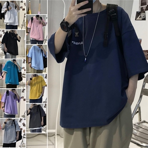 T06常年男士休闲字母印花T恤衫外套圆领半袖五分袖TEE男女中性图片