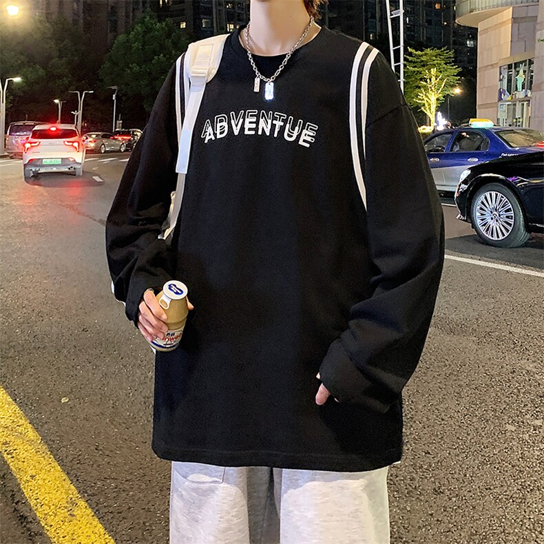 C005P28秋季港风潮流宽松长袖t恤打底衫男,男装T恤,星座1204-3
