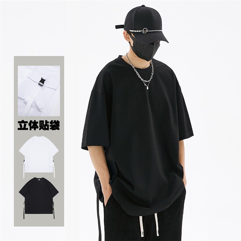 109-1-T2309-P45 M-6XL 立体贴袋240克纯棉宽松新款T恤图片