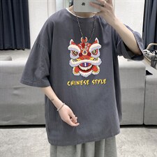 YT26185-P30亚短袖t恤男大码五分袖男宽松七分袖港风模特，男装T恤，电商A040