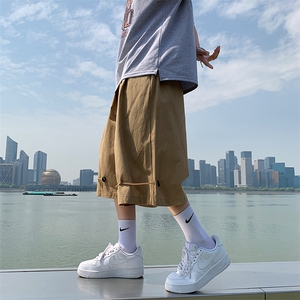 港风短裤阔腿抽绳七分裤男士休闲超宽松7分裤日系情侣裤子D15-P27,海螺做法简单穿搭图片