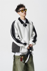 可二开半拉链拼接设计卫衣M-5XL大码POLO衫翻领T恤WY78116P65控98，男装Polo衫，星座227-7