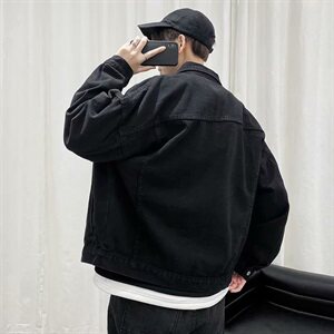 秋季牛仔外套男宽松韩版潮流港风百搭纯色痞帅工装夹克J图片