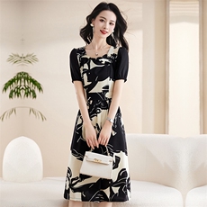 广州十三行女士2024新款夏季轻奢高级感国际大牌桑蚕真丝连衣长裙，女装大码女装，琦鑫阁（原依鑫阁）