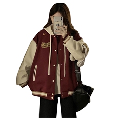 C954-P110美式撞色春秋重工刺绣2025新款连帽宽松棒球服夹克上衣，男装棉衣，星座911-2(原星座613-2）