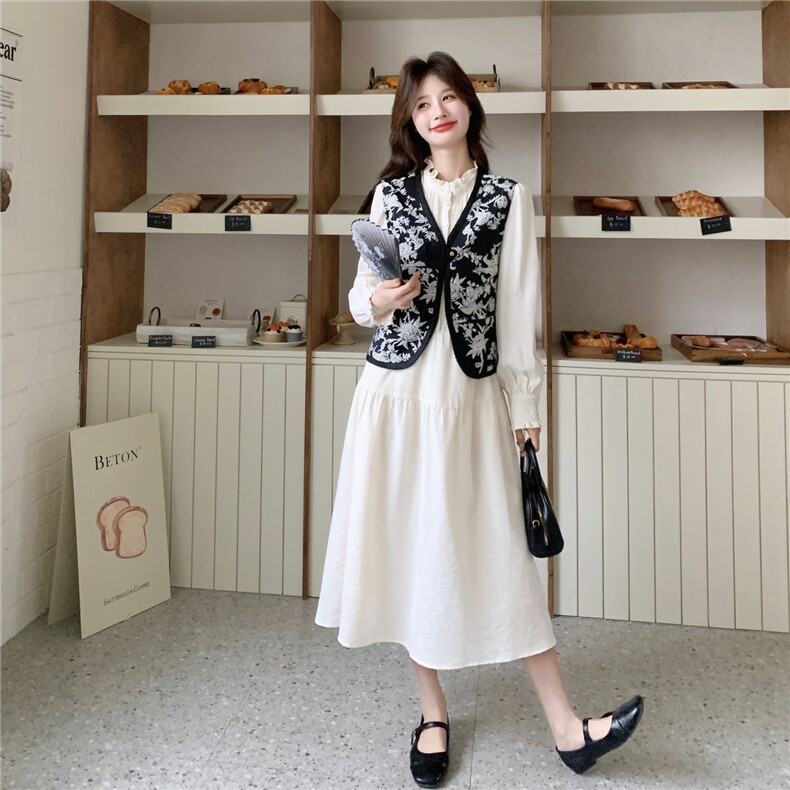 现货新款刺绣马甲连衣裙两件套26157P175K268,女装套装/套裙,2D035