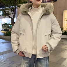 现货扎染PU皮棉服男冬季加厚连帽棉衣座山雕大毛领外套M090-P120，男装棉衣，星座308B-2