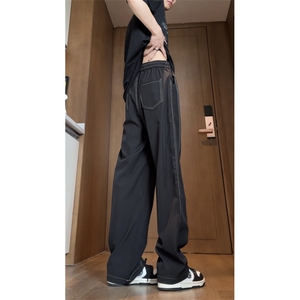 夏季薄款凉感冰丝裤明线弯设计感男女百搭宽松休闲裤310A-818-P20图片