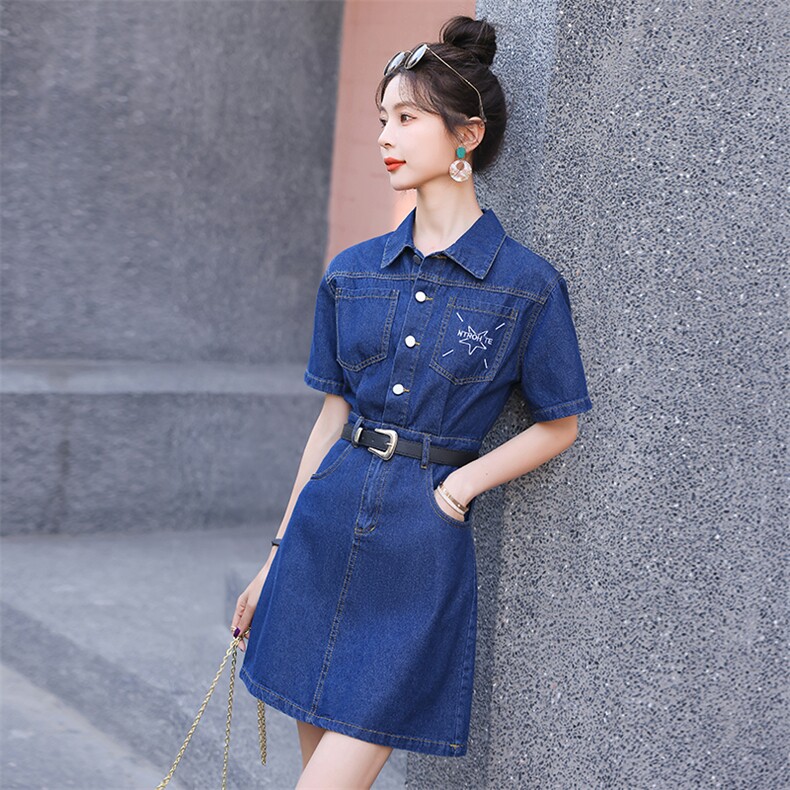 小个子休闲减龄牛仔连衣裙女2026年夏季新款高腰修身显瘦气质短裙,女装连衣裙,印象茜