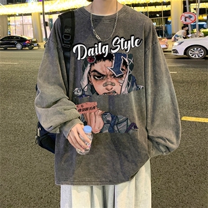 胖胖哥美式高街卫衣男秋季新款潮牌复古做旧大码宽松圆领长袖外套图片