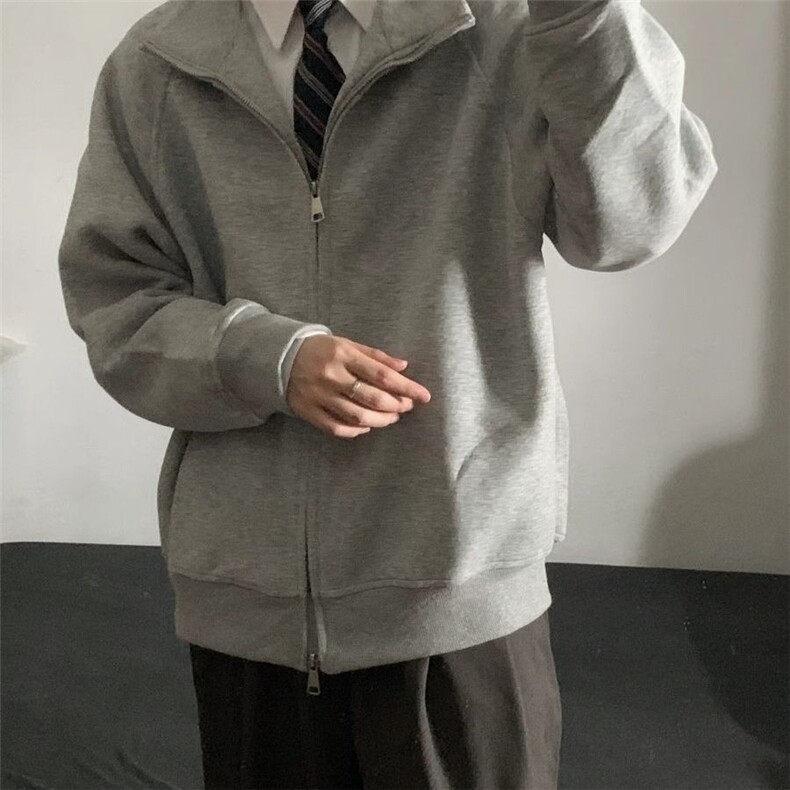 灰色开衫立领卫衣外套秋冬男oversize情侣高级感美式正肩显瘦夹克,男装夹克,星座1210-1