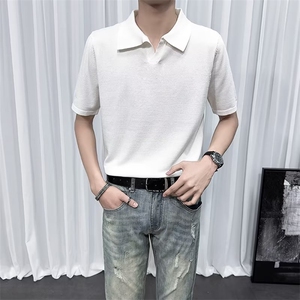 轻熟风男夏季翻领针织短袖无扣Polo衫男士保罗衫宽松休闲T恤 TM25图片