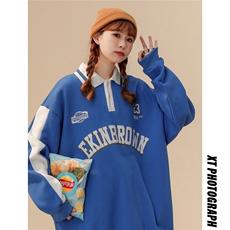 中性风POLO领卫衣女情侣大码胖MM套头卫衣女外套女类C7720P55控88，男装卫衣，星座226-1