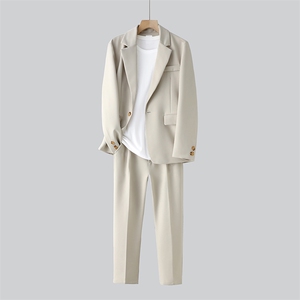 新款男士秋季宽松休闲港风西服套装衣服+裤子XZ809-P150图片