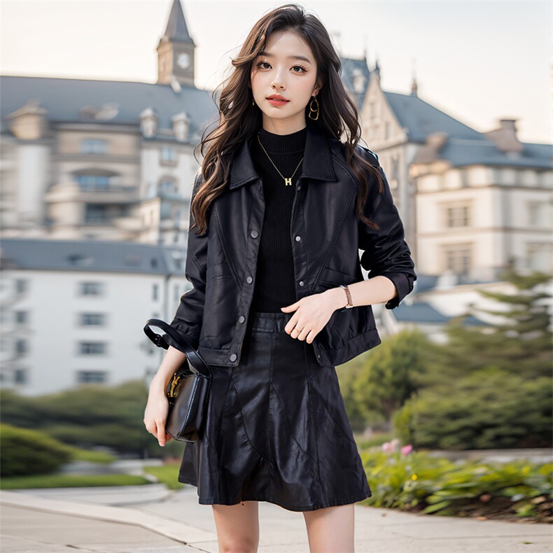 现货皮衣外套女欧洲站2024秋新款加绒加厚pu皮夹克短外套潮长袖,女装皮衣,潮流依族