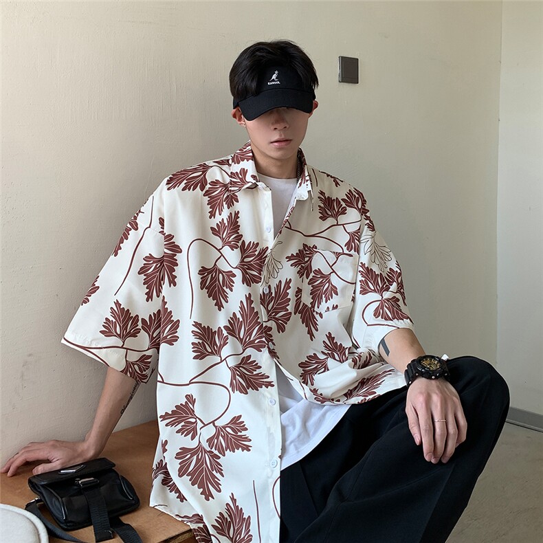 旅游沙滩衬衫夏季冰丝衬衫短袖男装情侣装夏装2024新款衬衣,男装衬衫,电商C306-1