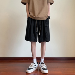 复古工装短裤男夏季薄款宽松休闲中裤百搭潮牌阔腿五分裤图片