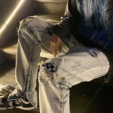 美式高街vibe潮牌破洞牛仔裤男款2025新款夏季宽松设计感男生裤子，男装牛仔裤，星座601-2