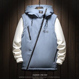 木板斜拉链装饰连帽棉马甲男冬季防风黑色马甲A090-MJ20p75限98图片