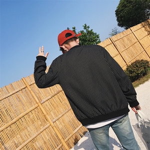 港仔男士秋季条纹青春文艺棒球衫复古夹克703-JK129-P60图片