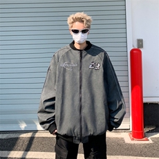 新款外套男美式复古简约皮衣翻领美拉德夹克秋款机车服，男装夹克，星座506A