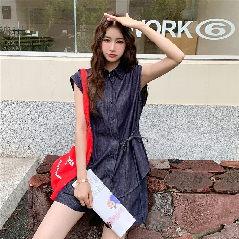 减龄牛仔衬衫短裤套装女夏2025新款小个子两件套超火绝美又酷又飒,女装套装/套裙,2C090