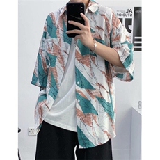 夏季男士短袖衬衫男宽松休闲半袖寸衫五分袖衬衣外套CW1030，男装T恤，星座1116A（原606A-3）