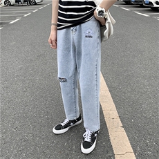 男刺绣新款港风精品牛仔裤破洞休闲女裤子714-2-x909-p50f，男装牛仔裤，星座1404-3
