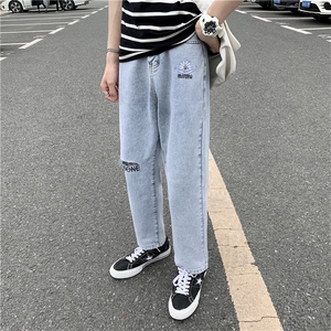 男刺绣新款港风精品牛仔裤破洞休闲女裤子714-2-x909-p50f图片