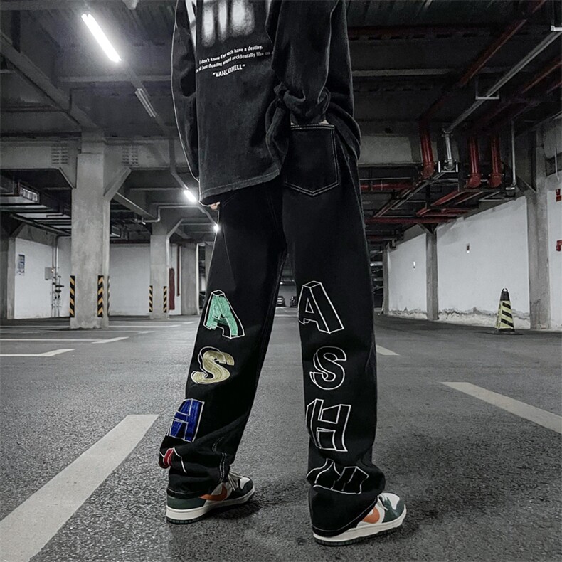 2023新款欧美vibe风裤子高街ins刺绣复古hiphop牛仔裤K2671-P42,男装牛仔裤,星座512-2