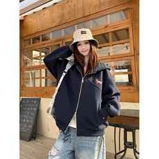 706-1-WY1210-P75现货秋季韩版腊肠狗刺绣连帽卫衣宽松外套，女装短外套，星座706-1