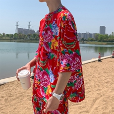 A340男士休闲大花透气凉爽风T恤七分袖春夏秋大妈套头衫团队，男装T恤，星座115A(原星座507）
