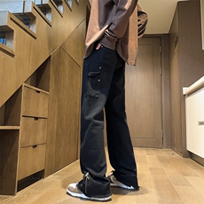 美式高街开叉牛仔裤男ins潮牌宽松直筒微喇休闲裤子，男装牛仔裤，星座410-7