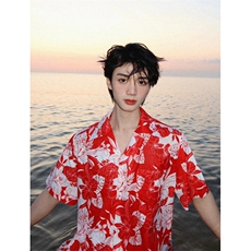 青少年衬衣男印花沙滩日系短袖衬衫夏季休闲花衬衫男上衣CHX91，男装T恤，星座1116A（原606A-3）