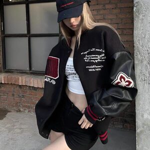 【有货】DW630-P70 春秋拼接撞色棒球服外套男女美式宽松夹克图片