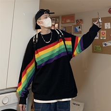 秋冬装宽松毛衣男装彩虹条纹针织衫圆领毛衫XZ815-M265P75，男装针织衫/毛衣，星座716A-1（原星座815）