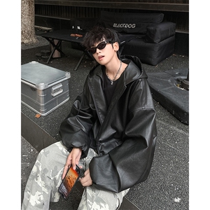 美式连帽皮衣外套秋季高级感街头机车风PU皮夹克JK50-P78图片