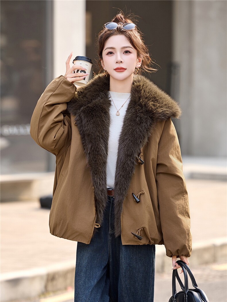 大毛领女冬季2025新款加绒加厚派克服外套,女装派克服,依多米