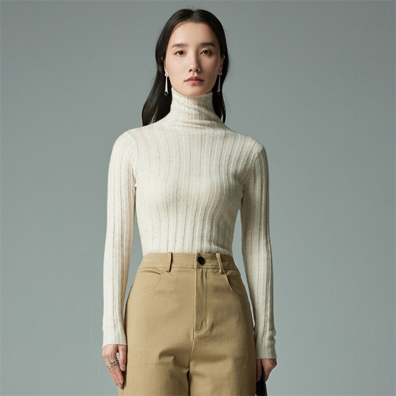 纯色高领长袖35%羊绒衫女秋冬新品修身显瘦弹力针织衫打底毛衣,女装羊绒衫,木淼羊绒
