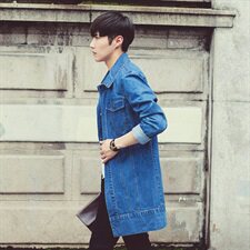 2021春夏现货男装复古百搭中长款外套水洗牛仔风衣C1369，男装风衣，星座1904A