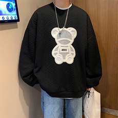 现货7663-P55秋冬百搭圆领小熊贴布大码卫衣外套男，女装短外套，电商A059