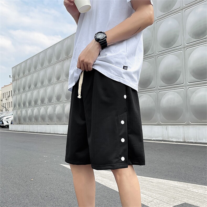 ins港风休闲裤男生排扣直筒短裤2023夏装宽松五分运动裤K987-P25,男装休闲裤,星座512-2