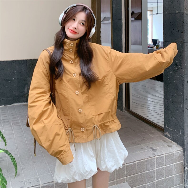 休闲立领短款外套女韩版宽松简约百搭时尚上衣学院风秋季2025新款,女装短外套,2D143