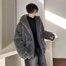 座山雕毛绒仿皮草连帽冬季棉服美式复古男女同款外套892P125，男装棉衣，电商A458A