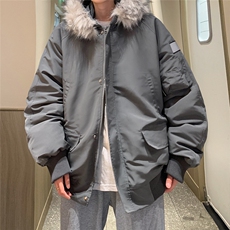 冬季复古棉袄派克服宽松大码可拆卸毛领棉衣外套A0173080P145，男装棉衣，电商A017