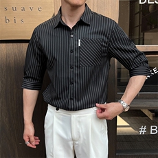 轻熟风夏季男士七分袖条纹衬衫男休闲修身休闲衬衣A236-C660-P55，男装衬衫，电商A236