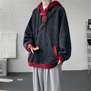WY10158-特P55 控98 新款连帽撞色解构拼接大码男宽松情侣卫衣图片