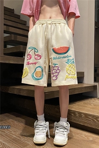 抖音品质潮流休闲宽松短裤发泡水果印花中裤B315-K23345-P45控58图片