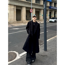 有货~24新款冬季加长加棉垫肩毛呢外套设计感痞帅大衣NZ660批135，男装风衣，星座1004-6