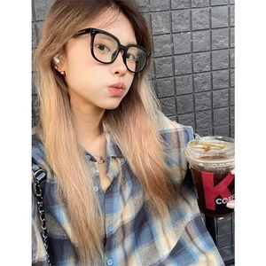 C257-P30 春装新款撞色宽松显瘦格子衬衣女外搭洋气减龄外套衬衫图片